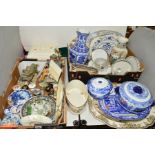 A QUANTITY OF BLUE AND WHITE CERAMICS, including Spode Italian pattern, a Royal Doulton plate of