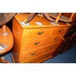 AN EDWARDIAN SATINWOOD CHEST OF TWO SHORT AND THREE LONG DRAWERS, width 106cm x depth 49cm x