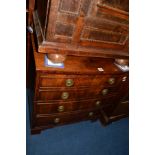 A GEORGIAN MAHOGANY TWO DRAWER CHEST OF DRAWERS, on bracket feet, width 65.5cm x depth 51cm x height