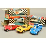 THREE BOXED VINTAGE SCALEXTRIC CARS, Javelin, No.C3, blue with RN No.6, with instructions, Race