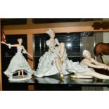 THREE WALLENDORF, GERMANY PORCELAIN FIGURES, to include seated ballerina tying her shoe ribbon, No