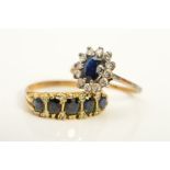 TWO RINGS, to include a 9ct sapphire and diamond cluster ring, ring size M 1/2, together with a