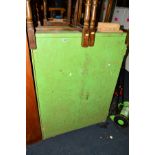 AN INDUSTRIAL GREEN PAINTED TWO DOOR STORAGE CABINET, width 93cm x depth 34.5cm x height 130cm