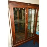 AN EARLY 20TH CENTURY GLAZED TWO DOOR DISPLAY CABINET, width 119cm x depth 46cm x height 185.5cm