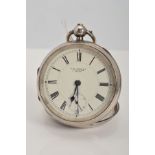 A LATE VICTORIAN SILVER CASED POCKET WATCH, enamel dial with subsidiary seconds dial, named 'J.G.