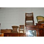 AN EARLY 20TH CENTURY BAMBOO FOLDING CHAIR, together with various other wicker to include three