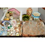 THREE BOXES OF GLASSWARE AND CERAMICS, including a 19th Century Sevres style porcelain cabaret