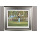 CRAIG CAMPBELL (BRITISH CONTEMPORARY) 'SANDY LYLE', an action portrait of the Scottish golfer,