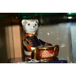 A BOXED ROYAL CROWN DERBY PAPERWEIGHT, 'Drummer Bear', signed John Ablitt and Hugh Gibson to base,