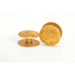 A PAIR OF LATE VICTORIAN 18CT GOLD DRESS STUDS, with engraved floral decoration, with 18ct gold