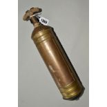 A VINTAGE BRASS 'PYRENE' FIRE EXTINGUISHER, for wall mounting