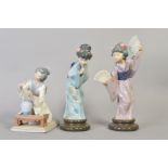 THREE LLADRO FIGURES, 'Japanese Sayonara' No.4989, 'Japanese with Fans' No.4991, both by Salvador