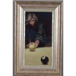 GABE LEONARD (AMERICAN CONTEMPORARY) 'CORNER POCKET', a limited edition print of a female playing