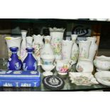 VARIOUS AYNSLEY AND WEDGWOOD JASPERWARE VASES AND TRINKETS, to include 'Wild Tudor', 'Little