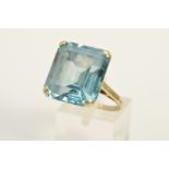 A MID 20TH CENTURY LARGE BLUE TOPAZ SINGLE STONE RING, topaz measuring approximately 18mm x 16mm,
