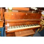 A FLAME MAHOGANY BENTLEY UPRIGHT PIANO, together with a piano stool (2)