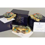 THREE BOXED ROYAL CROWN DERBY PAPERWEIGHTS, two 'Terrapin' gold signature editions commissioned by