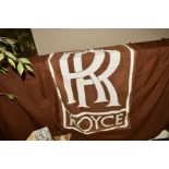 A LARGE 'ROLLS ROYCE' FLAG, white on brown, with label 'John Edgington & Co Ltd', approximate size