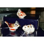 THREE BOXED ROYAL CROWN DERBY COLLECTORS GUILD PAPERWEIGHTS, 'Bank Vole', 'Crested Tit' and 'Teal