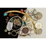 A SELECTION OF MAINLY SILVER AND WHITE METAL JEWELLERY to include three glass Rhona Sutton charms, a