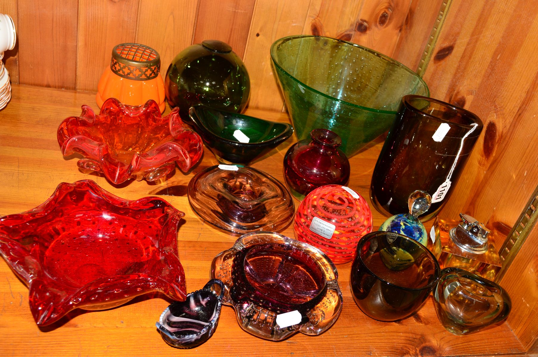A GROUP OF COLOURED STUDIO GLASSWARE, to include Orrefor small bowl, Holmegaard small bowl/vase,