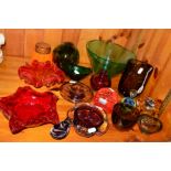 A GROUP OF COLOURED STUDIO GLASSWARE, to include Orrefor small bowl, Holmegaard small bowl/vase,