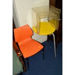 A MID 20TH CENTURY CIRCULAR YELLOW PERSPEX OCCASIONAL TABLE, a clear perspex nest of three tables