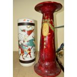 A JAPANESE POTTERY CRACKLE GLASS CYLINDRICAL STICK STAND, height 60.5cm, marked to base, together