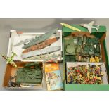 A QUANTITY OF PLAYWORN AIRFIX AND OTHER PLASTIC SOLDIERS, Airfix Attack Force vehicles (many