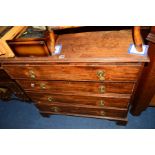 A GEORGIAN MAHOGANY CHEST OF FOUR LONG GRADUATED DRAWERS on bracket feet, width 94.5cm x depth