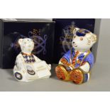 TWO BOXED ROYAL CROWN DERBY PAPERWEIGHTS, 'Schoolboy Teddy', gold stopper and 'Happy Birthday