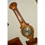 A LATE VICTORIAN OAK BAROMETER, marked Negretti & Zambra