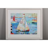 SALLY ANNE FITTER (BRITISH CONTEMPORARY) 'A SUNLIT SAIL', an abstract study of sailing boats, signed