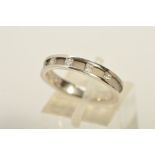 A MODERN 18CT WHITE GOLD DIAMOND WEDDING BAND, five princess cut diamonds, estimated total diamond