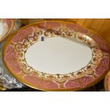 A ROYAL CROWN DERBY OVAL (MEAT) PLATTER, A1359 'Heritage' pattern, pink and lilac bands with gilt
