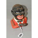 A 'JOLLY' CAST IRON FIGURAL MONEY BOX