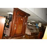 TWO GEORGIAN OAK AND BANDED HANGING CORNER CUPBOARDS, (s.d.) (key)