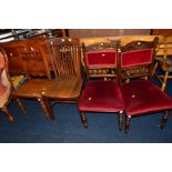 A MID 20TH CENTURY OAK STICK BACK CHAIR, pair of Edwardian chairs and an Edwardian hall chair (