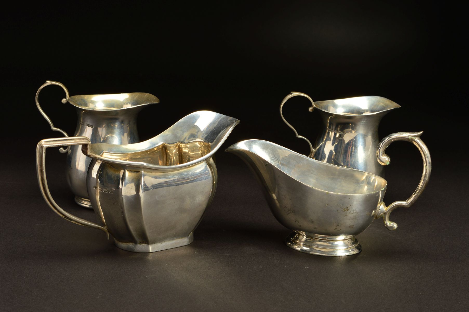 A PAIR OF GEORGE VI SILVER BALUSTER CREAM JUGS, 'S' scroll handles, makers James Dixon & Sons Ltd, - Image 2 of 5