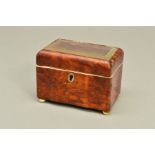 A VICTORIAN AND LATER TORTOISESHELL TEA CADDY, of serpentine outline, the hinged lid with replaced