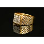 A GENTLEMANS DIAMOND SET SIGNET RING, designed as a square of sixteen claw set brilliant cut