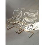 A SET OF FOUR 1970'S ITALIAN CHROME WIRE CANTILEVER CHAIRS, in the manner of Gastone Rinaldi (
