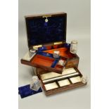 A VICTORIAN COROMANDEL DRESSING CASE, rectangular mother of pearl cartouche to hinged cover and