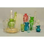 SIX PIECES OF MARY GREGORY STYLE GLASS, together with a 19th Century Hors D'oeuvre dish having