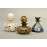 THREE ISLE OF WIGHT STUDIO GLASS SCENT BOTTLES, to include a Azurene compressed globular example,