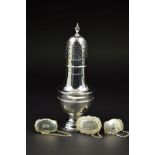 A GEORGE V SILVER ASPREY & CO LTD SUGAR CASTER, of baluster form, knop finial to the screw fitting