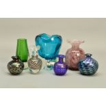 A COLLECTION OF STUDIO GLASS, to include Whitefriars Molar vase, pattern No.9410 in kingfisher blue,