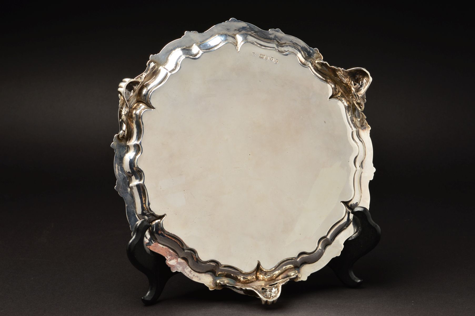 A VICTORIAN SILVER SALVER, of circular form, with foliate cast wavy rim above pie crust border, - Image 5 of 6
