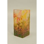 DAUM, NANCY ART NOUVEAU CAMEO GLASS VASE, of square form, the mottled body is covered in dicentra (