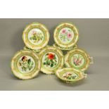 A SAMUEL ALCOCK PORCELAIN PART DESSERT SERVICE, painted with named Botanical flowers within a